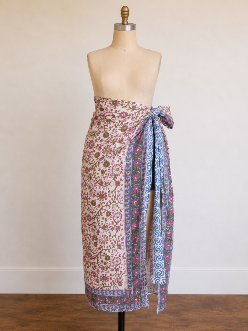 Cotton Block Print Sarong Wrap | Floral | One Size